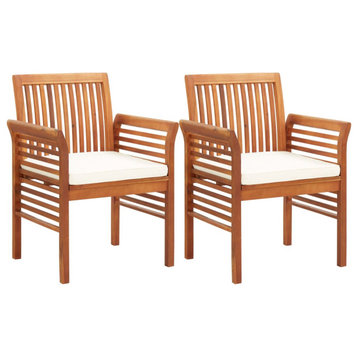 vidaXL Modern Dining Chair 2 Pcs Patio Chair with Cushion Solid Wood Acacia
