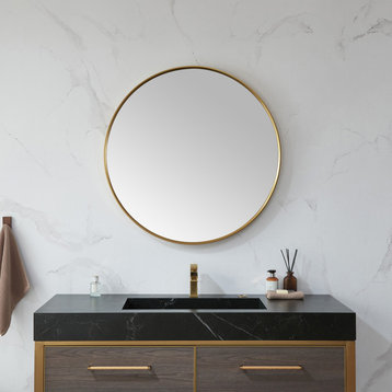 Vinnova Cascante Round Metal Wall Mirror, Brushed Gold, 35.4" W X 35.4" H