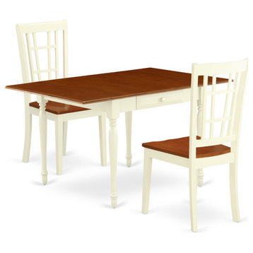 3-Piece Table Set, 2 9" Drop Down Leaves Kitchen Table, 2 Chairs