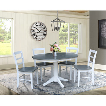 36" Round Extension Dining Table with 4 Madrid Ladderback Chairs
