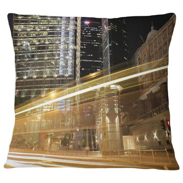 Traffic and Urban Life at Night Cityscape Throw Pillow, 16"x16"