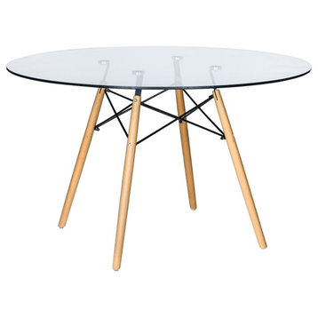 LeisureMod Dover Modern Round Clear Glass Top Dining Table With Eiffel Base