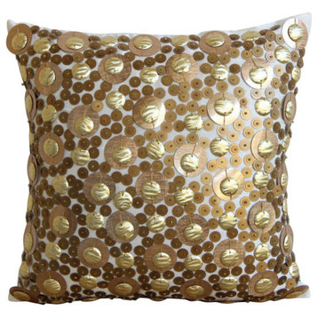 3D Gold Sequins 16"x16" Art Silk Gold Pillow Cases, Gold Disco Balls