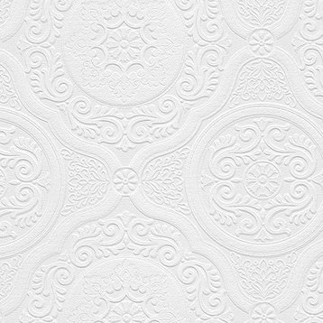 Architectural, Texture Geometric Paintable Pre-Pasted White Wallpaper Roll