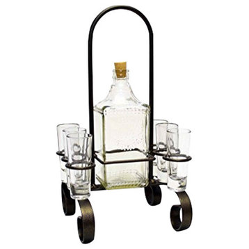 Iron Carrier With Tequila Bottle and Shot Glass, 16"