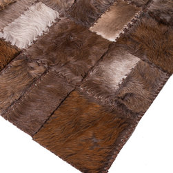 Modern Handmade Cowhide Patchwork Area Rug, Rectangle, Brown Gray, 5'11" x 2'0" - Hall And Stair Runners