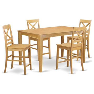East West Furniture Capri 5-piece Wood Dining Set with Bar Stools in Oak