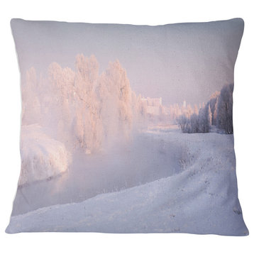 Frosty Winter Sunshine Panorama Landscape Printed Throw Pillow, 16"x16"