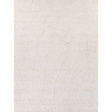 Windsor Handmade Hand Loomed Wool and Bamboo Silk Linen/Beige Area Rug, 6'x9'