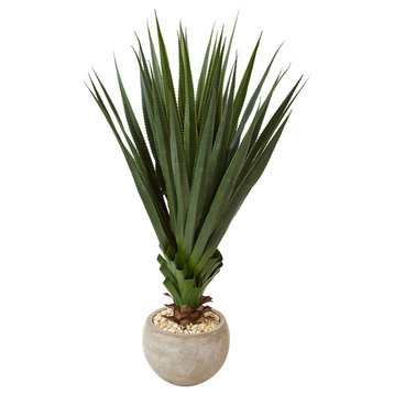 Spiked Agave Artificial Plant, Sand Colored Bowl, Indoor/Outdoor