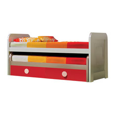 Md Trundle Kid Beds Cream and Red Matte, 2 Beds With Drawers