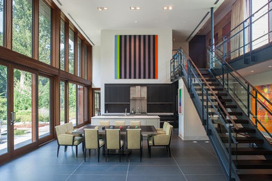 Mid-sized trendy great room photo in Baltimore with white walls
