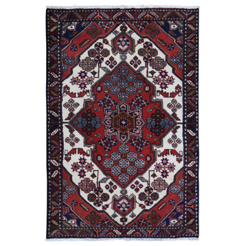 Vintage Persian Hamadan Full Pile Pure Wool Hand Knotted Oriental Rug, 3'8"x5'6"
