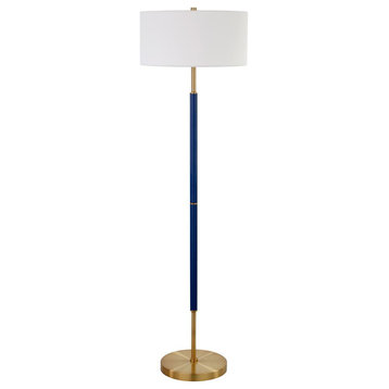 Simone 2-Light Floor Lamp with Fabric Shade in Blue/Brass /White