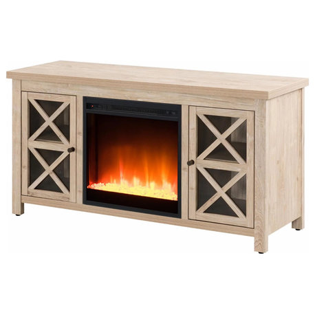 Rectangular TV Stand with Crystal Fireplace for TVs up to 55", Beige