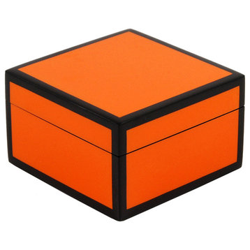 Lacquer Small Square Box, Orange and Black