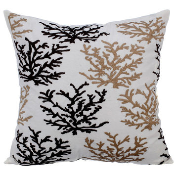 Brown Decorative Pillow Covers 18"x18" Cotton, Tropical Corals