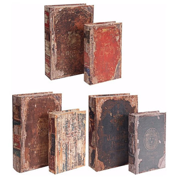 Benzara BM154498 S/6 Antique Distressed Book Boxes, Multicolor, 3 Assortment