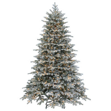 Flocked Natural Cut Vermont Spruce With 900 clear lights, 7.5 Foot