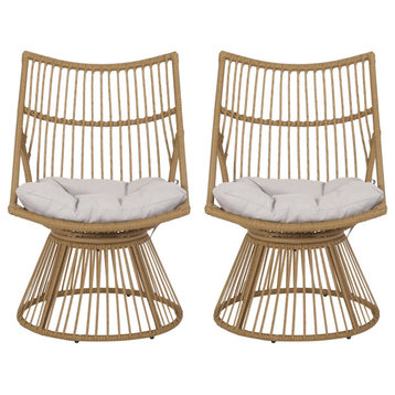 Apulia Outdoor Wicker Club Chair With Cushions, Set of 2