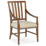 Hooker Furniture - Big Sky Arm Chair - Inspired by the natural beauty of the American wilderness, the Big Sky Arm Chair has a stylized spindle back, shaped wood arms, legs and 3 stretchers finished in Vintage Natural. The seat is covered in the Saxony Porcelain performance fabric, and oversized nailhead trim adds flair.