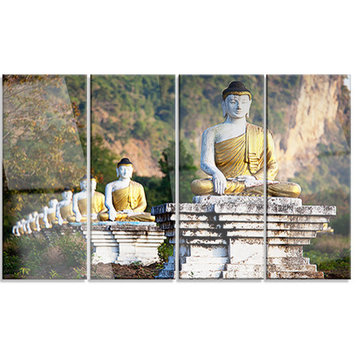 "Beautiful Row of Buddha Statues" Metal Art, 4 Panels, 48"x28"