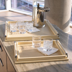 Wrapped Handle Tray-Ivory Leather-Sm: ShopTen 25 | Interior Design Dallas TX | - Serving Trays