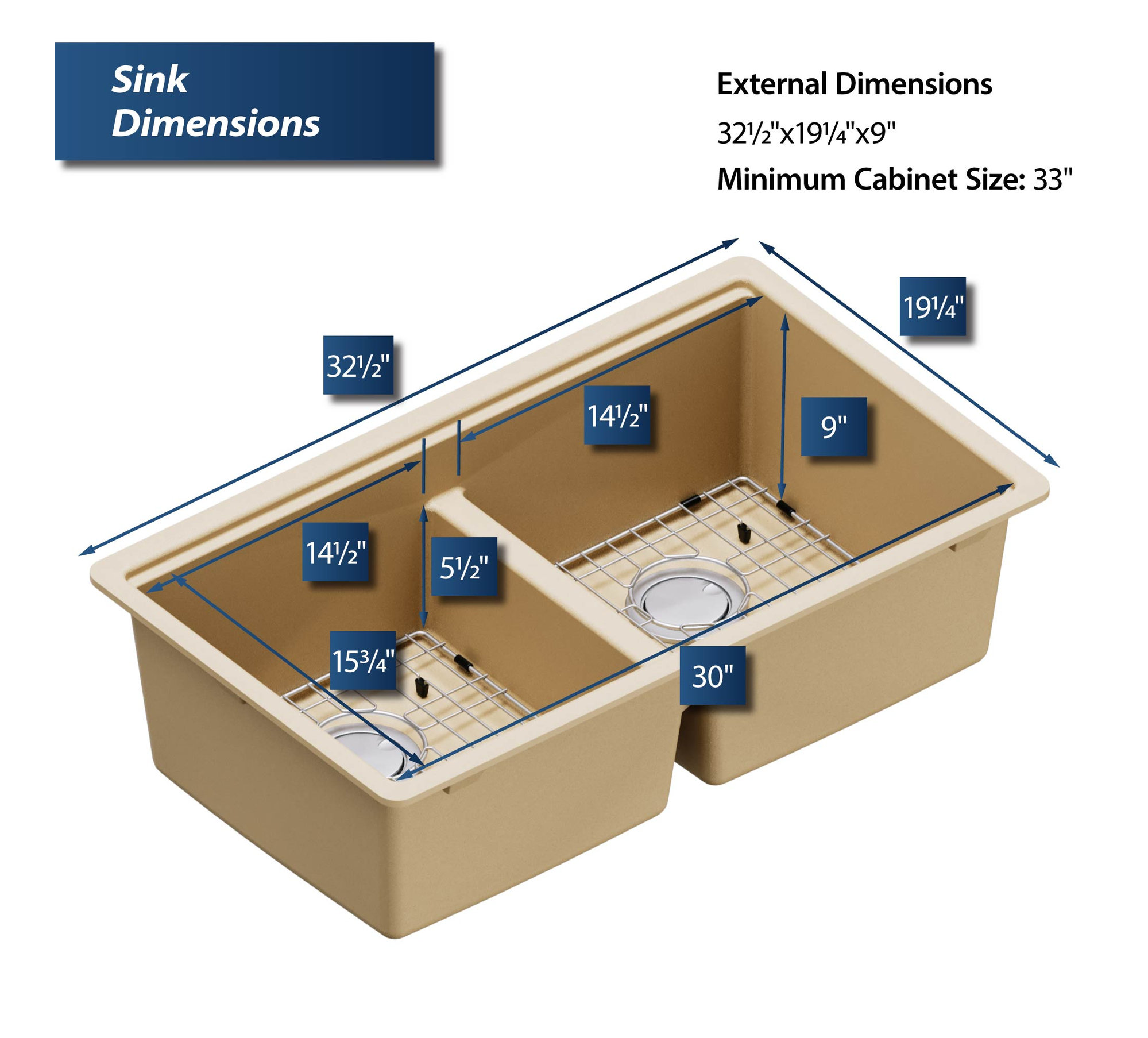 Karran Undermount 32.5 in. Double 50/50 Bowl Workstation Kitchen Sink, Bisque