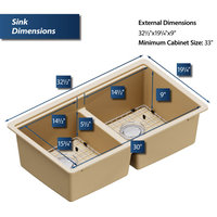 Karran Undermount 32.5 in. Double 50/50 Bowl Workstation Kitchen Sink, Bisque