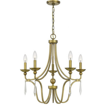 Traditional Five Light Chandelier-Aged Brass Finish - Chandelier