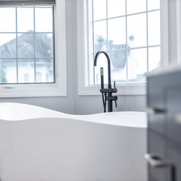 Master bathroom remodeling in Chesapeake with standing shower + corner bathtub