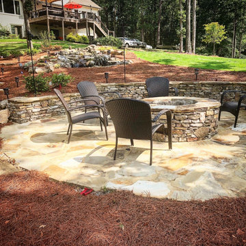 Pondless Water Feature/Flagstone Patio and Fire Pit/Mossrock Seating Wall