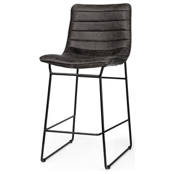 Meritt Black Faux-Leather Seat with Black Metal Frame Counter Stool