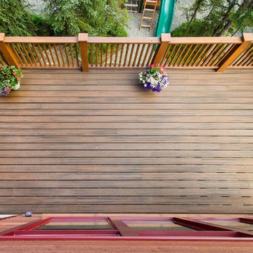 Rustic Entryway, Walkway and Back Decks with Trex Decking and Cedar Railing