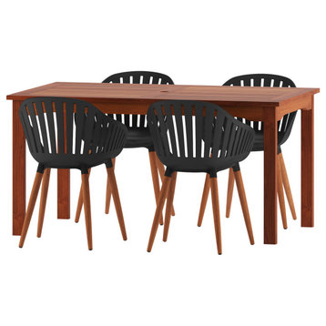 Amazonia Zandvoort 5 Piece Outdoor Rectangular Dining Set With Black Chairs