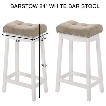 Barstow White Bar Stools with cushion (Set of 2), Beige, 24"