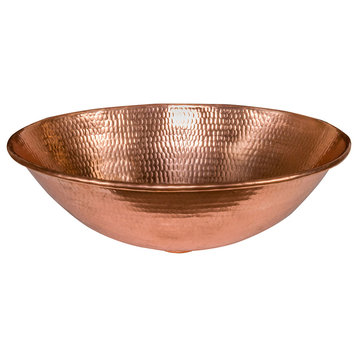 17" Oval Wired Rim Vessel Hammered Copper Sink, Polished Copper