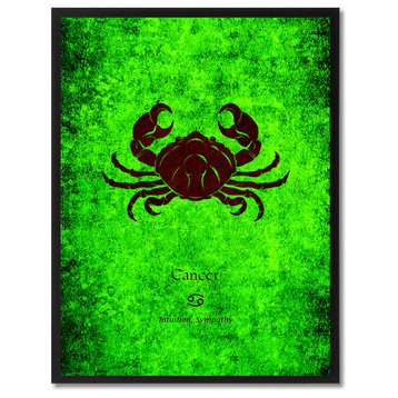 Cancer Horoscope Astrology Green Print on Canvas with Picture Frame, 13"x17"