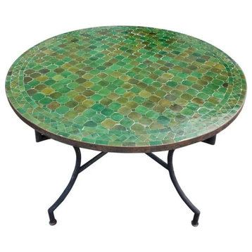 40" Round Moroccan Mosaic Table, Tamegroute Green