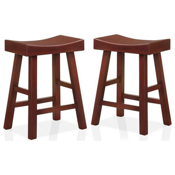 Furniture of America Epping Wood 24-Inch Saddle Stool in Dark Cherry (Set of 2)