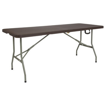 Flash Furniture 71" x 29" Plastic Bi-Fold Table in Brown and Gray