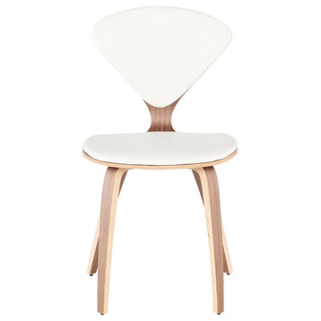 Satine Dining Chair, White Leather, Wood Veneer Frame