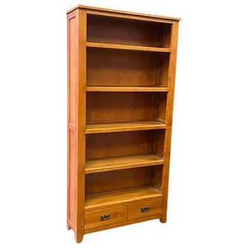 Crafters and Weavers Arts and Crafts Wood Open Shelf Bookcase in Cherry