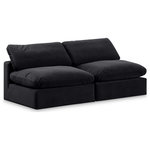 Meridian Furniture - Comfy Upholstered Modular Sofa, Black, 2-Piece: 2 Armless Chair, Velvet - Give your space a whole new look with this black Comfy velvet sofa. This handsome sofa fits nicely with other items in the Comfy collection and is a versatile seating option designed for adaptability, comfort and style. Wrapped in rich black durable velvet upholstery, this sofa offers a plush embrace of overstuffed down feather cushions, carefully crafted to deliver the highest level of comfort. The perfect seat for creating an oasis for relaxation, this sofa has thick foam surrounding its frame for added support and coziness.
