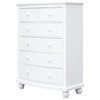 Coastal Vertical Dresser, Bun Feet With 6 Drawers and Round Pulls Handles, White