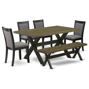 X676Mz650-6 6-Piece Dining Set, Rectangular Table, 4 Parson Chairs and a Bench