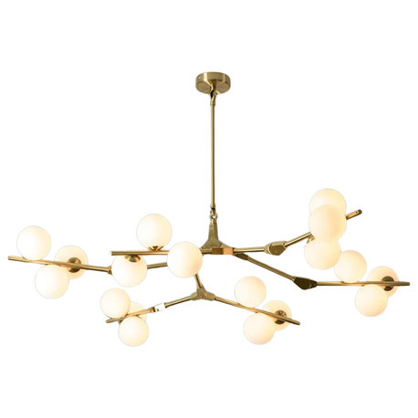 Zoagli Asian Style Fission Branches Chandelier, Gold, 18 Heads, Cool Light