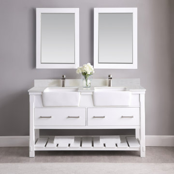 Georgia 60" Double Bathroom Vanity Set in White and Composite Carrara White Ston