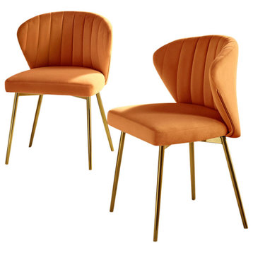 Milia Modern Audrey Velvet Dining Chair With Metal Legs Set of 2, Orange