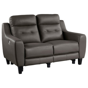 Lexicon Conrad 19.5" Modern Leather Power Double Reclining Loveseat in Brown